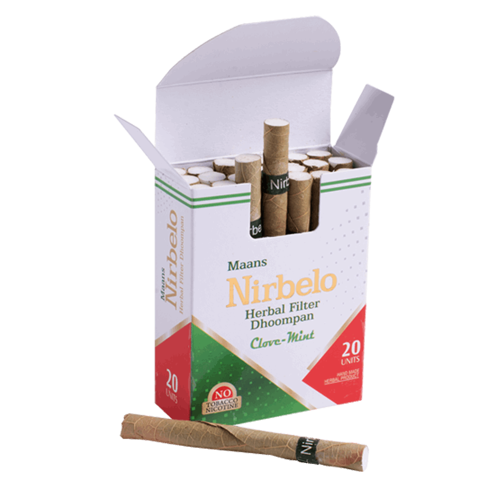 Nirbelo Herbal Filter Dhoompan Clove Mint Flavor 100% Tobacco Free & Nicotine Free Cigarette Natural Organic Ingredients for Quit Smoking & Nature's Alternative to Tobacco