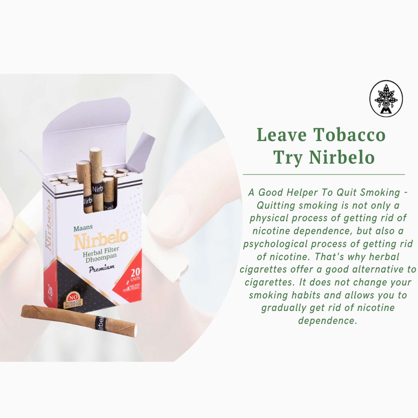 Nirbelo Herbal Filter Dhoompan Premium Flavor 100% Tobacco Free & Nicotine Free Cigarette Natural Organic Ingredients for Quit Smoking & Nature's Alternative to Tobacco