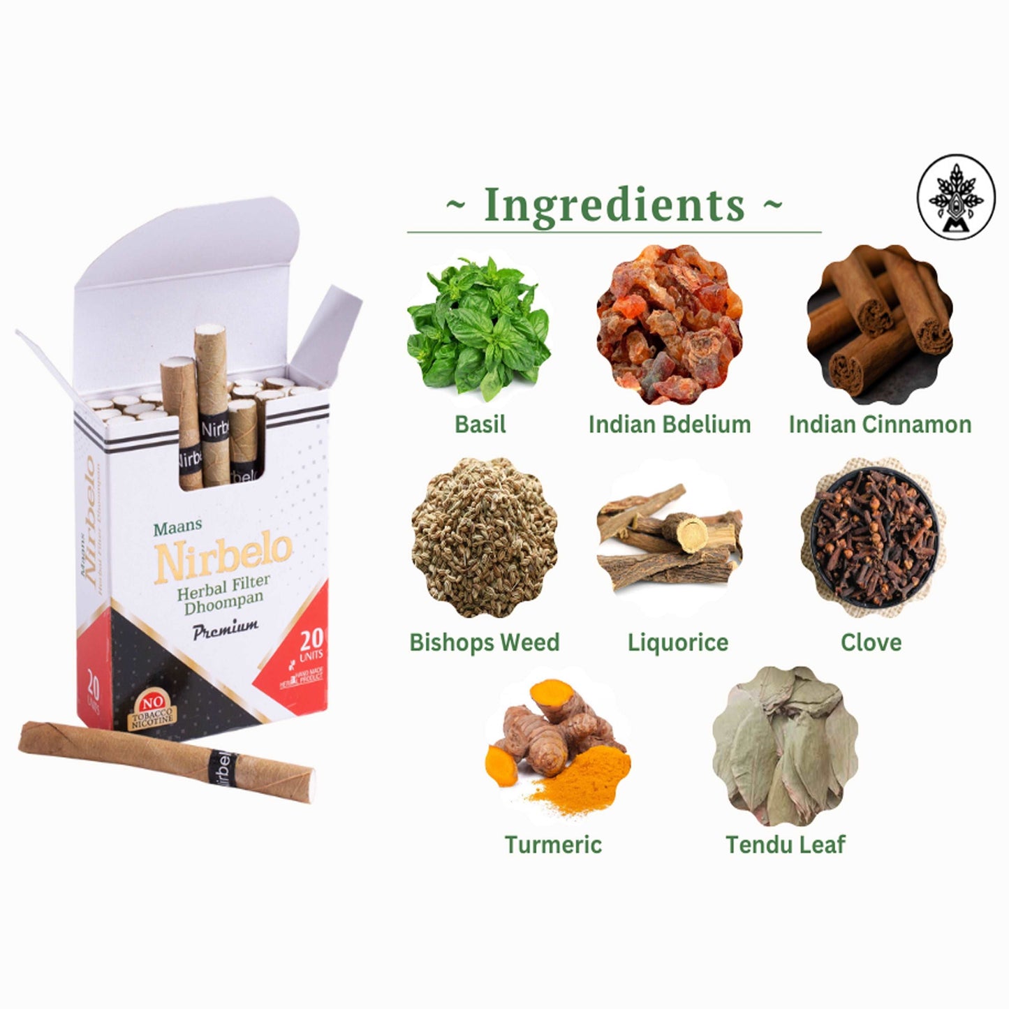 Nirbelo Herbal Filter Dhoompan Premium Flavor 100% Tobacco Free & Nicotine Free Cigarette Natural Organic Ingredients for Quit Smoking & Nature's Alternative to Tobacco