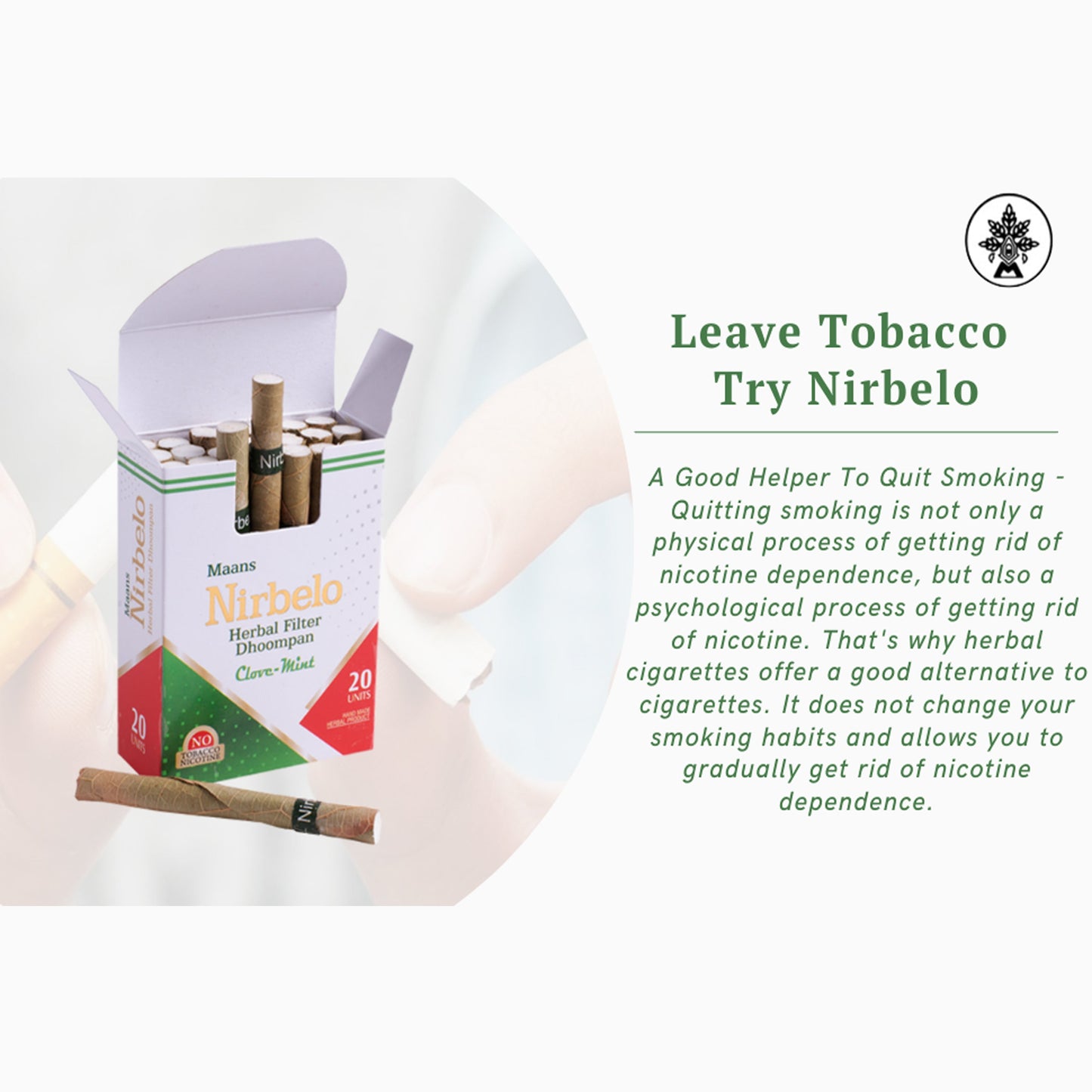 Nirbelo Herbal Filter Dhoompan Clove Mint Flavor 100% Tobacco Free & Nicotine Free Cigarette Natural Organic Ingredients for Quit Smoking & Nature's Alternative to Tobacco