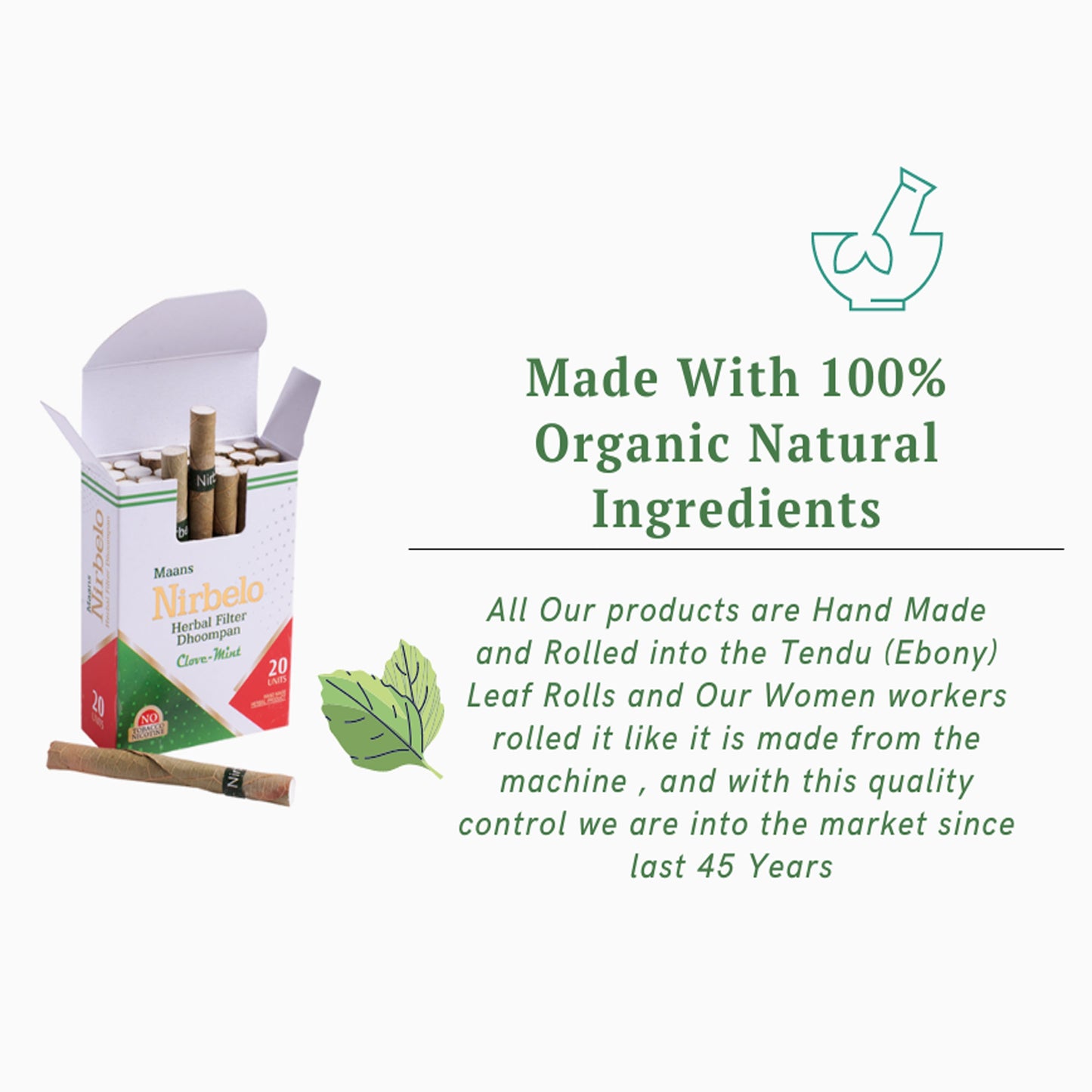 Nirbelo Herbal Filter Dhoompan Clove Mint Flavor 100% Tobacco Free & Nicotine Free Cigarette Natural Organic Ingredients for Quit Smoking & Nature's Alternative to Tobacco