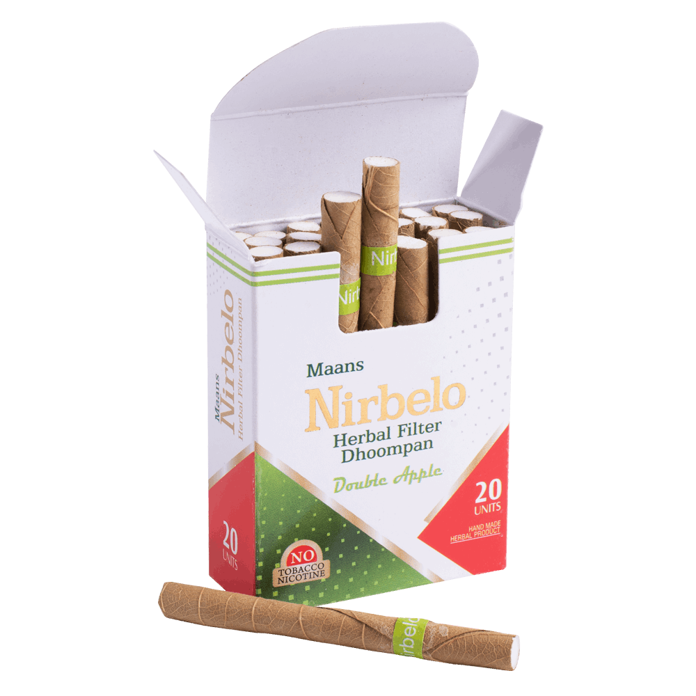 Nirbelo Herbal Filter Dhoompan Double Apple Flavor 100% Tobacco Free & Nicotine Free Cigarette Natural Organic Ingredients for Quit Smoking & Nature's Alternative to Tobacco