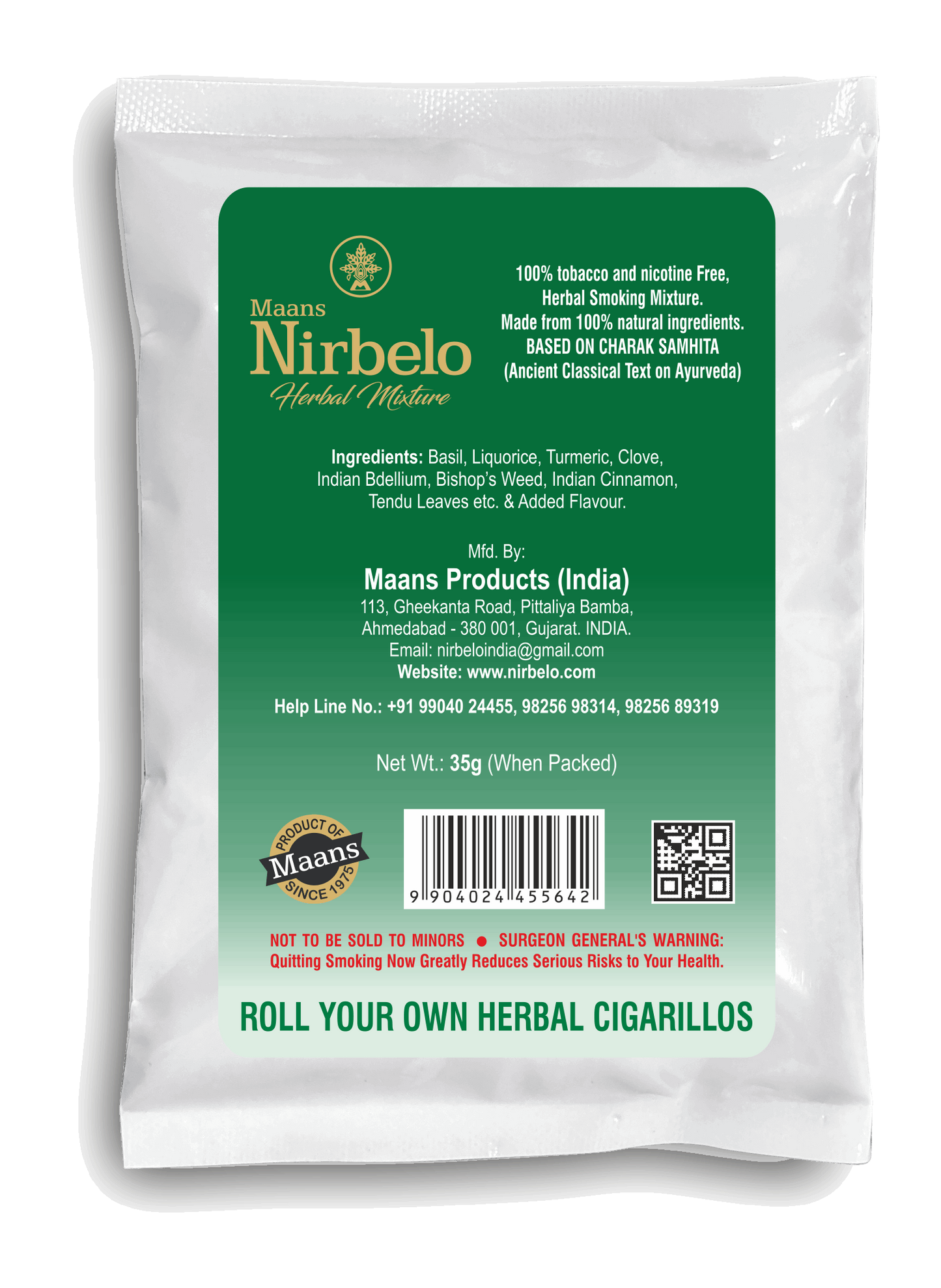 Nirbelo Herbal Raw Mixture Green Apple Flavor 100% Tobacco Free & Nicotine Free Natural Organic Ingredients for Quit Smoking & Nature's Alternative to Tobacco
