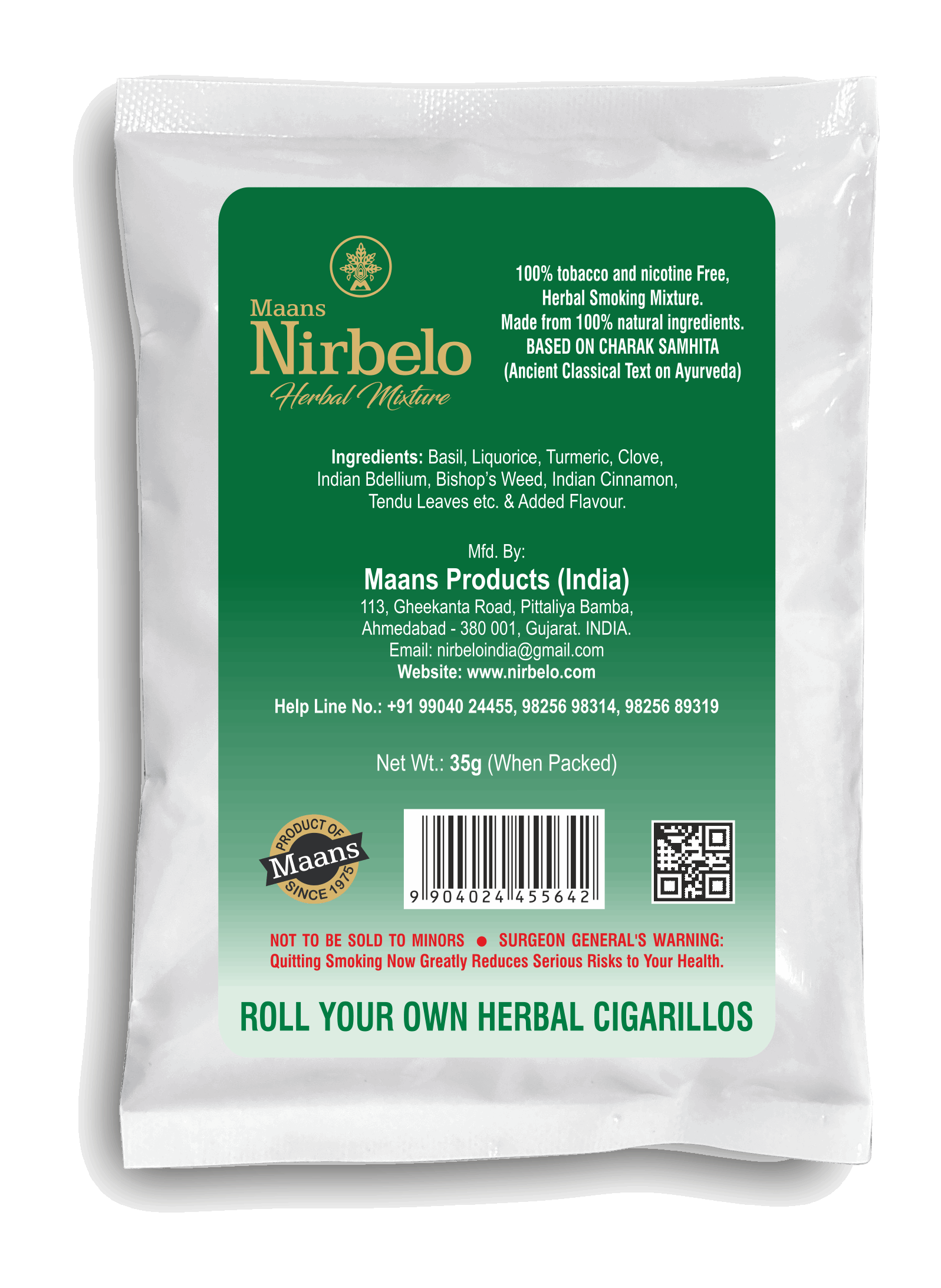 Nirbelo Herbal Raw Mixture Green Apple Flavor 100% Tobacco Free & Nicotine Free Natural Organic Ingredients for Quit Smoking & Nature's Alternative to Tobacco