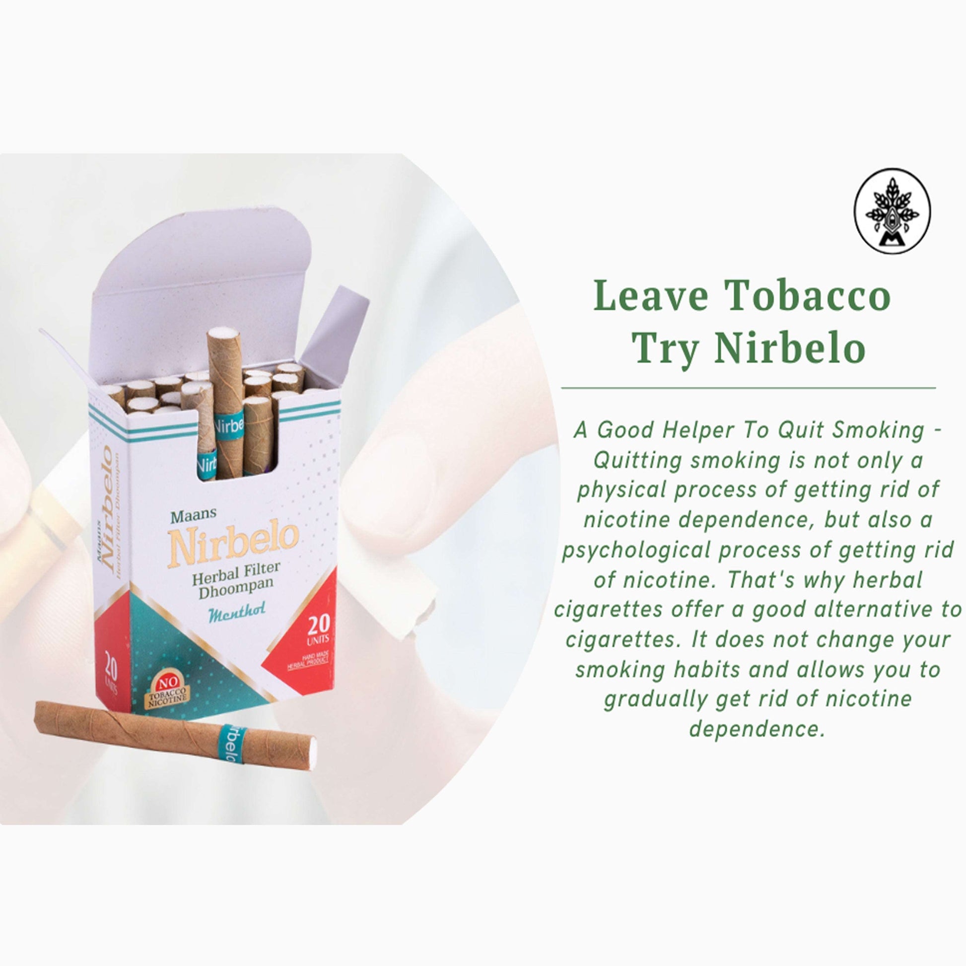 Nirbelo Herbal Filter Dhoompan Icey Mint Flavor 100% Tobacco Free & Nicotine Free Cigarette Natural Organic Ingredients for Quit Smoking & Nature's Alternative to Tobacco