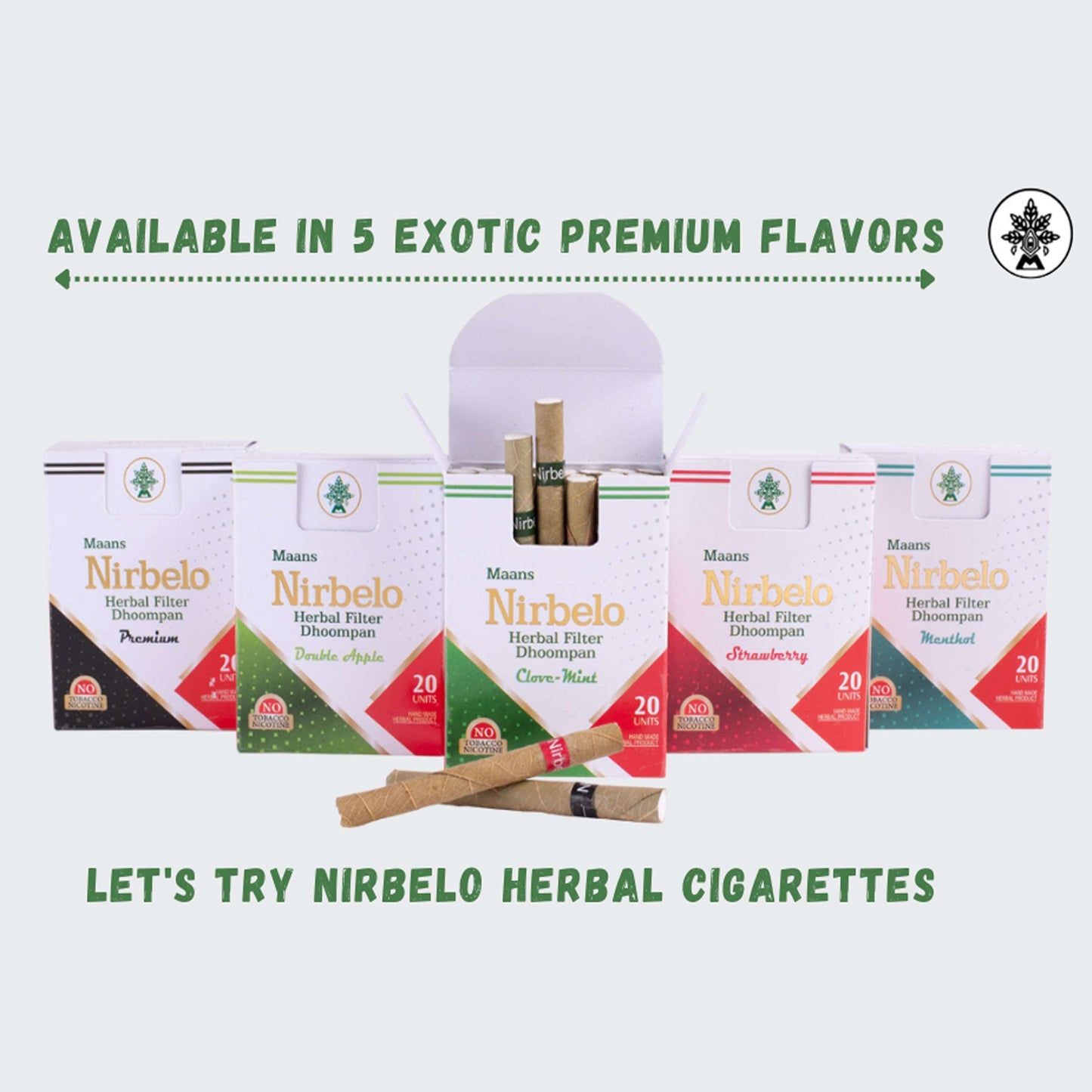 Nirbelo Herbal Filter Dhoompan Icey Mint Flavor 100% Tobacco Free & Nicotine Free Cigarette Natural Organic Ingredients for Quit Smoking & Nature's Alternative to Tobacco