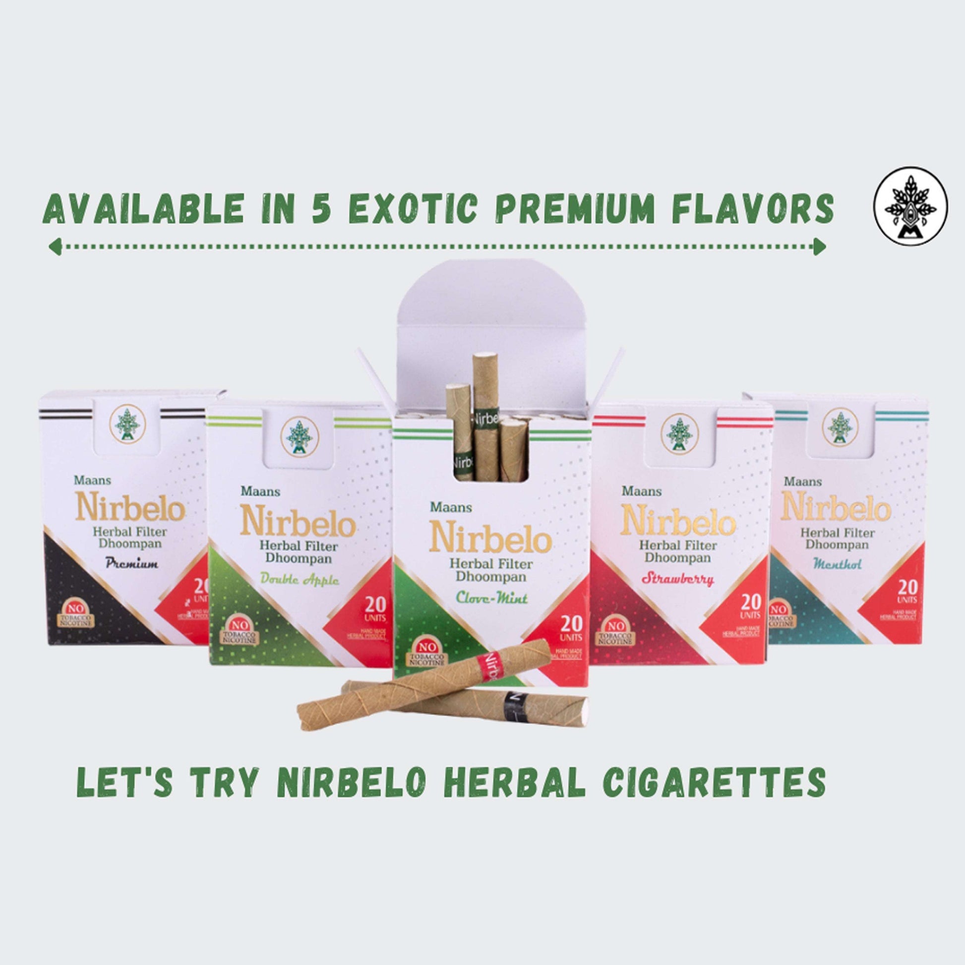Nirbelo Herbal Filter Dhoompan Icey Mint Flavor 100% Tobacco Free & Nicotine Free Cigarette Natural Organic Ingredients for Quit Smoking & Nature's Alternative to Tobacco