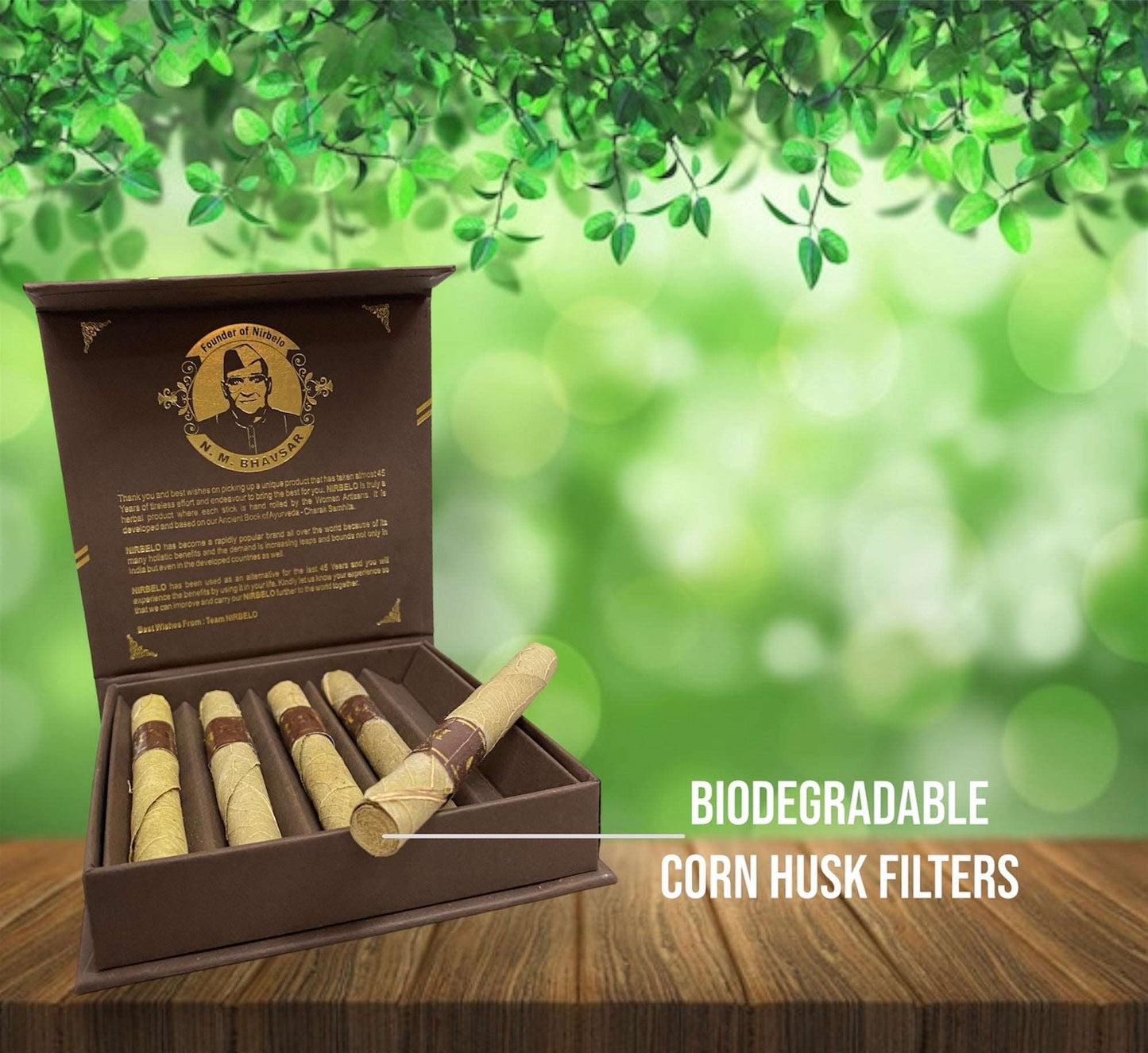 Nirbelo King's Herbal Mini Cigar with Corn Husk Filter & 95mm Long - Made from 100% Natural Organic Ingredients