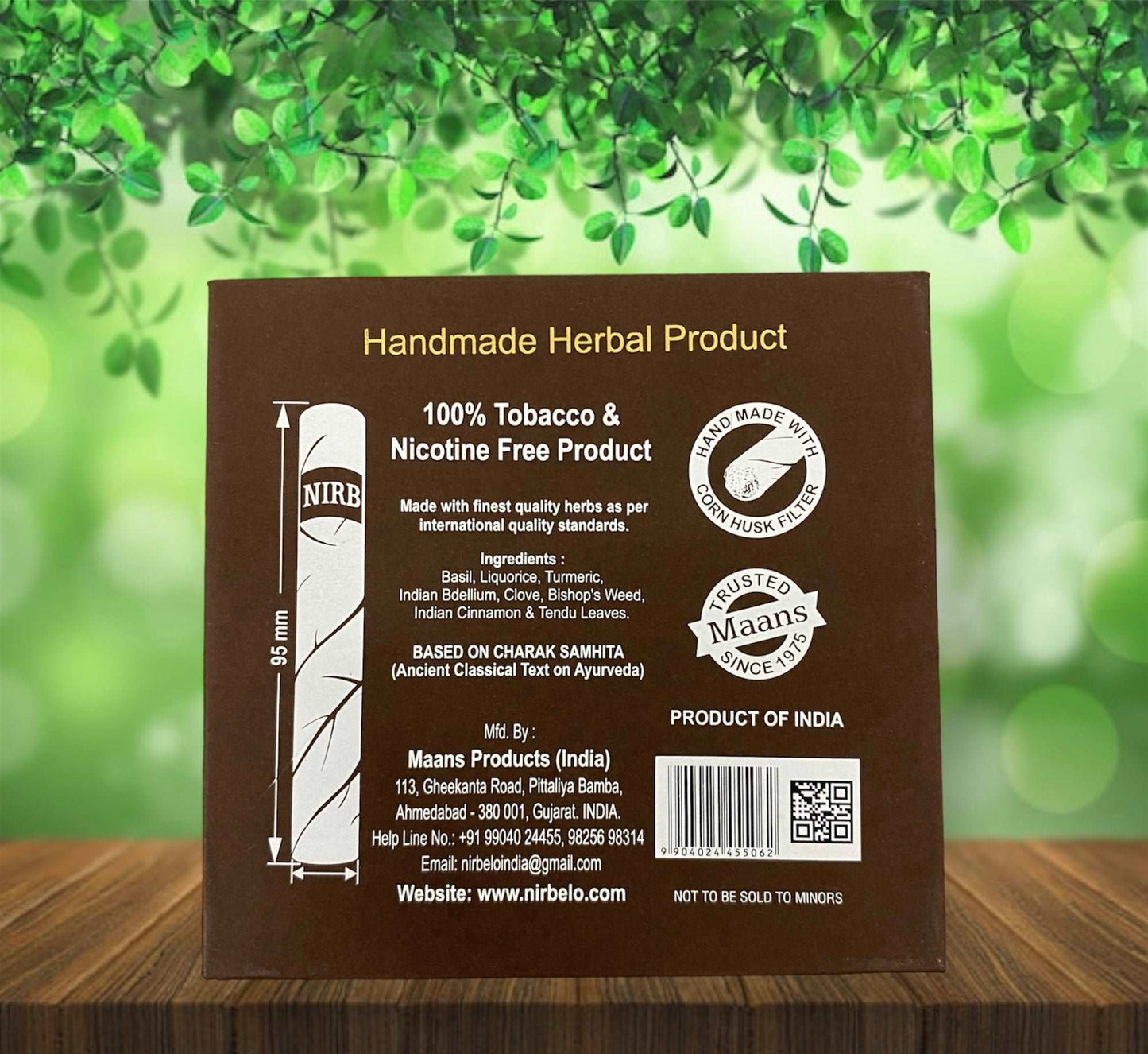 Nirbelo King's Herbal Mini Cigar with Corn Husk Filter & 95mm Long - Made from 100% Natural Organic Ingredients