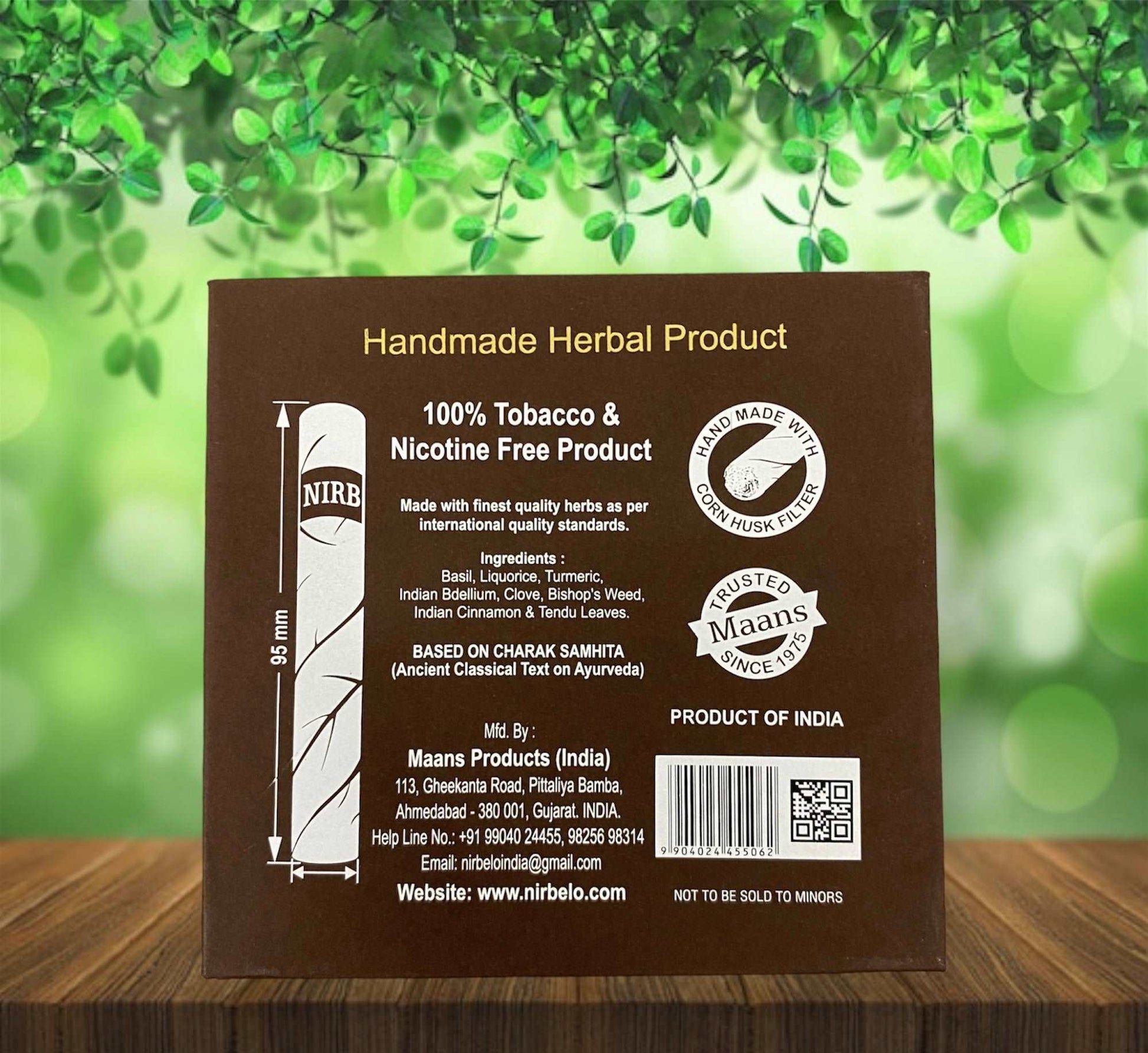 Nirbelo King's Herbal Mini Cigar with Corn Husk Filter & 95mm Long - Made from 100% Natural Organic Ingredients
