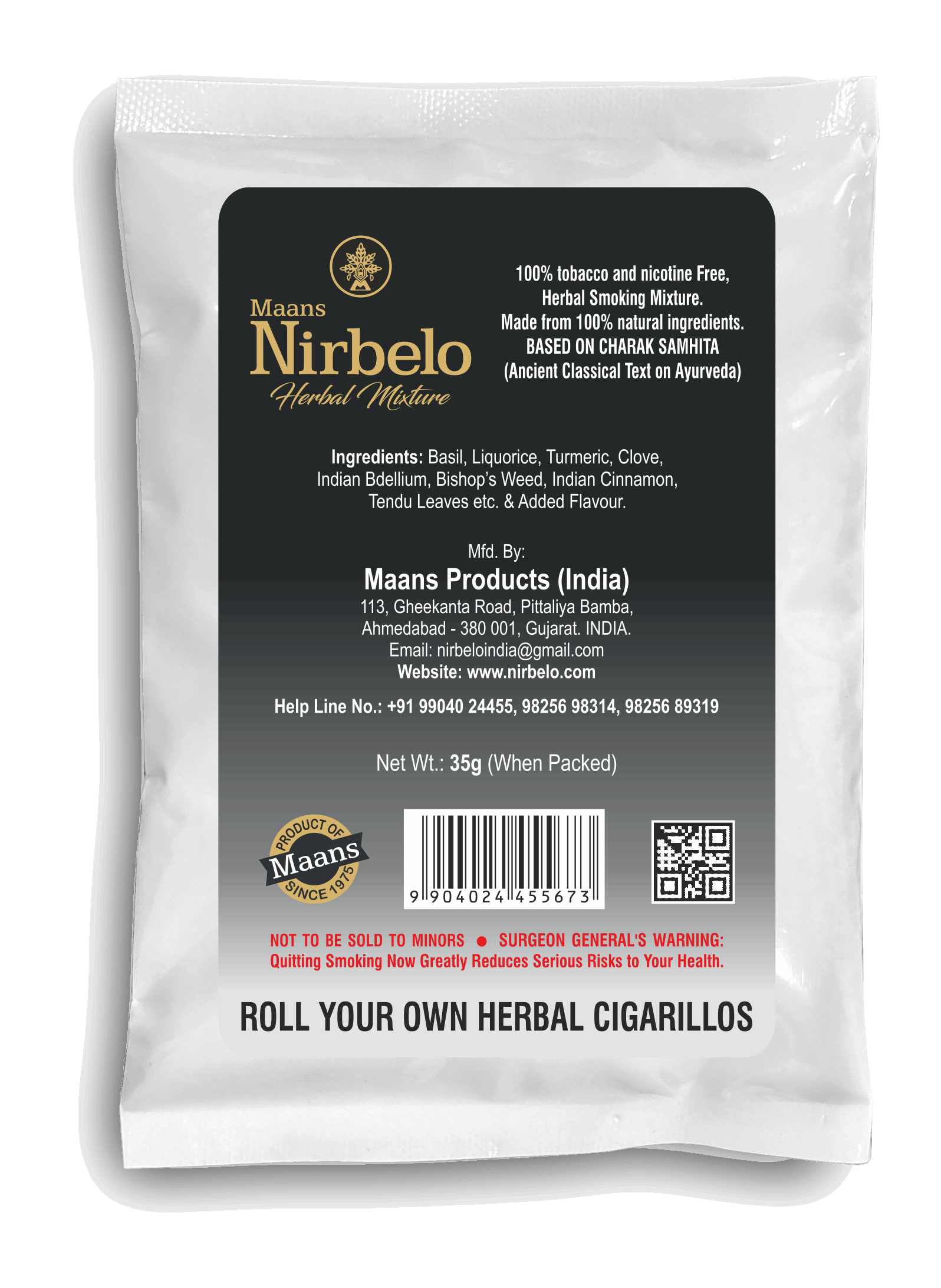 Nirbelo Herbal Raw Mixture Premium Flavor 100% Tobacco Free & Nicotine Free Natural Organic Ingredients for Quit Smoking & Nature's Alternative to Tobacco