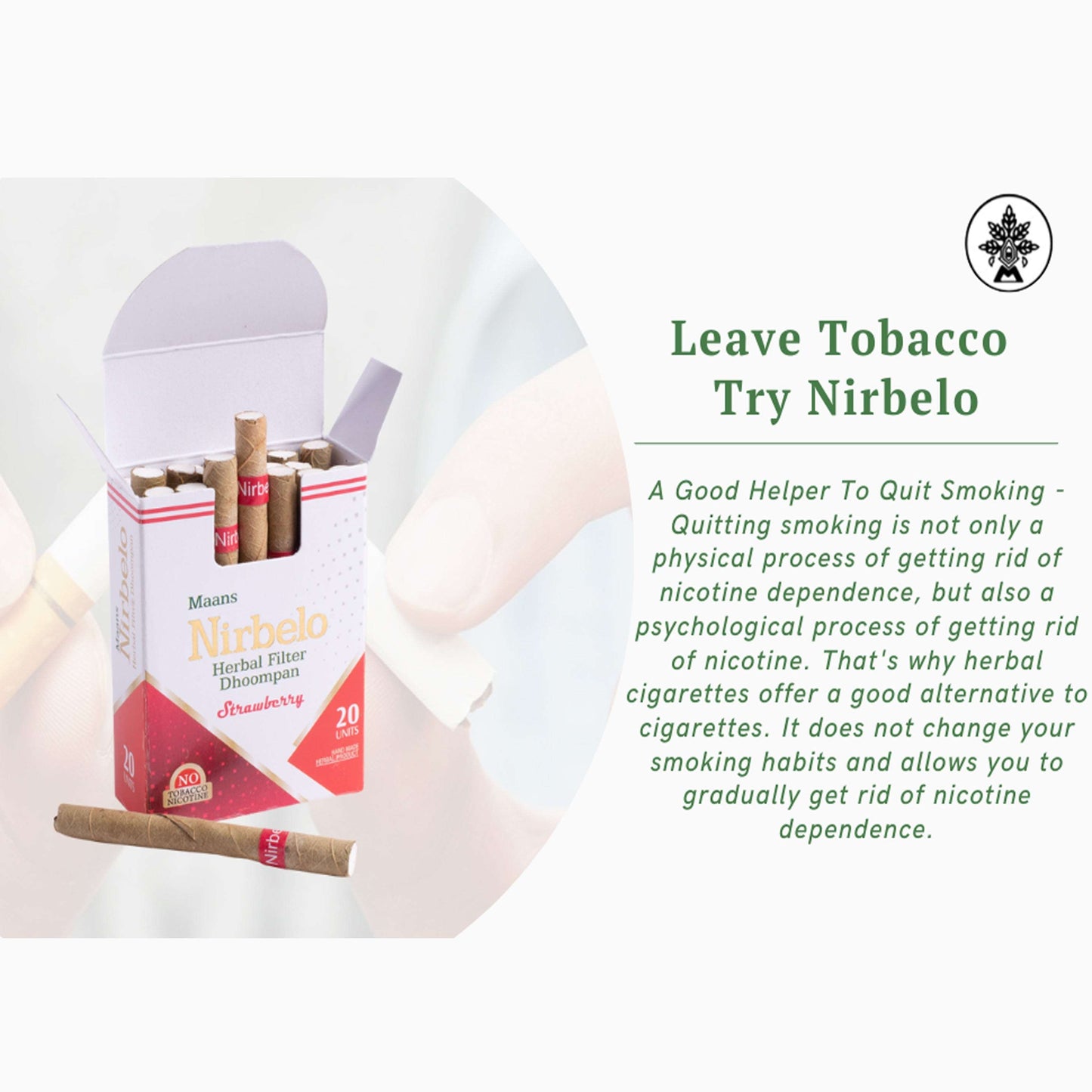 Nirbelo Herbal Filter Dhoompan Strawberry Flavor 100% Tobacco Free & Nicotine Free Cigarette Natural Organic Ingredients for Quit Smoking & Nature's Alternative to Tobacco
