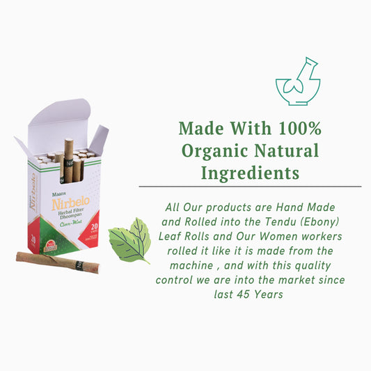 Nirbelo Herbal Filter Dhoompan Clove Mint Flavor 100% Tobacco Free & Nicotine Free Cigarette Natural Organic Ingredients for Quit Smoking & Nature's Alternative to Tobacco