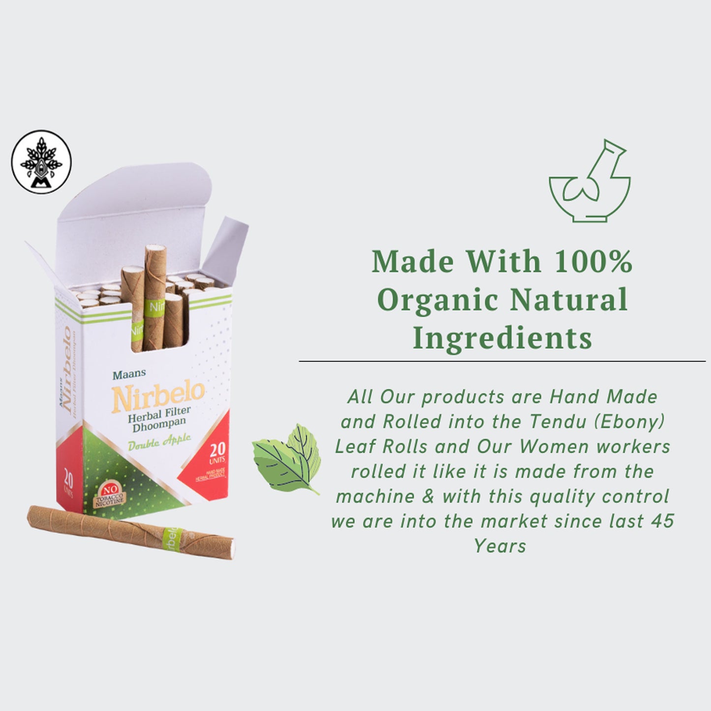 Nirbelo Herbal Filter Dhoompan Double Apple Flavor 100% Tobacco Free & Nicotine Free Cigarette Natural Organic Ingredients for Quit Smoking & Nature's Alternative to Tobacco