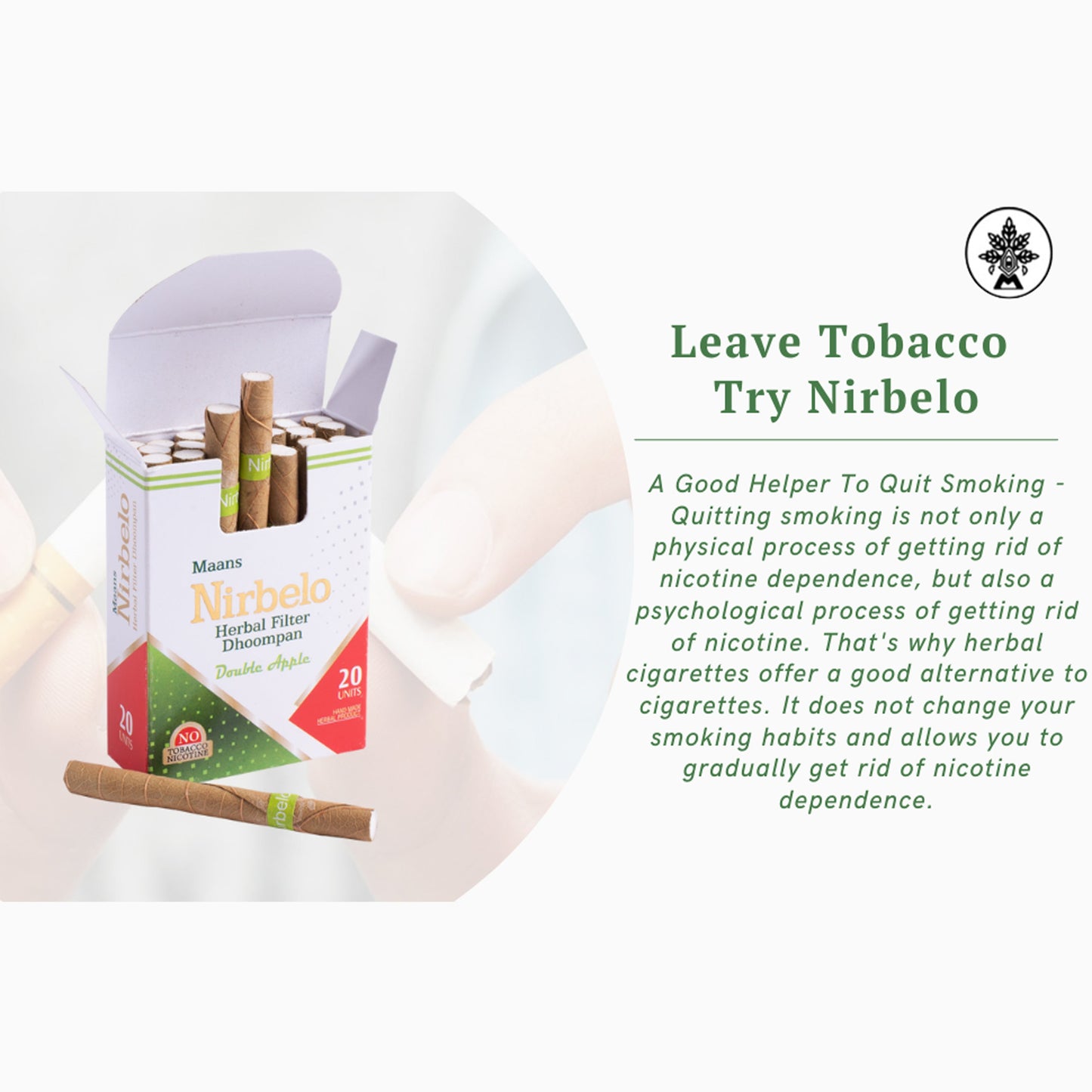 Nirbelo Herbal Filter Dhoompan Double Apple Flavor 100% Tobacco Free & Nicotine Free Cigarette Natural Organic Ingredients for Quit Smoking & Nature's Alternative to Tobacco