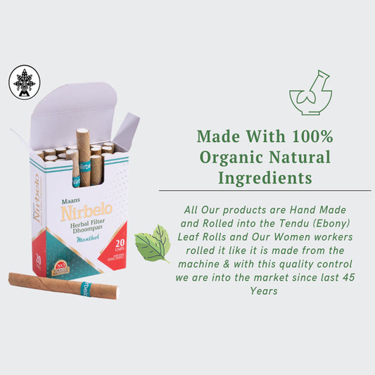 Nirbelo Herbal Filter Dhoompan Icey Mint Flavor 100% Tobacco Free & Nicotine Free Cigarette Natural Organic Ingredients for Quit Smoking & Nature's Alternative to Tobacco