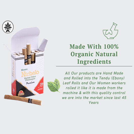 Nirbelo Herbal Filter Dhoompan Premium Flavor 100% Tobacco Free & Nicotine Free Cigarette Natural Organic Ingredients for Quit Smoking & Nature's Alternative to Tobacco